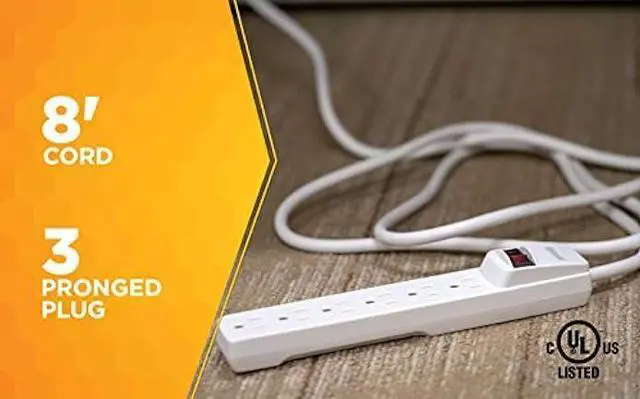 Alt view image 4 of 6 - Woods 41436 Power Strip with 6 Outlets and Overload Safety Switch, 8 Foot Cord, White