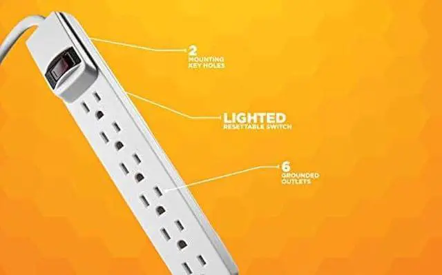 Alt view image 5 of 6 - Woods 41436 Power Strip with 6 Outlets and Overload Safety Switch, 8 Foot Cord, White