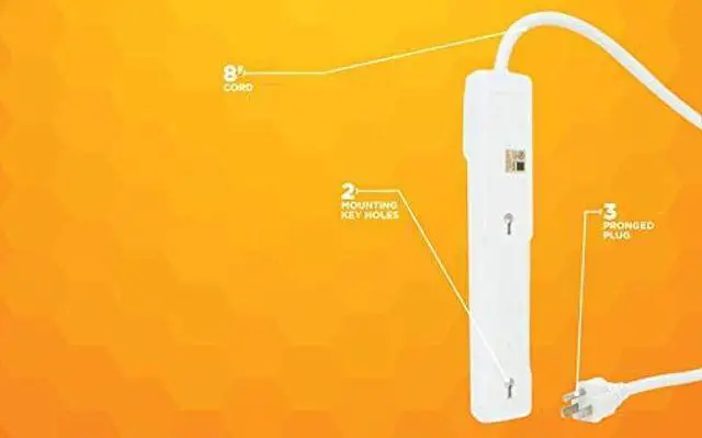 Alt view image 6 of 6 - Woods 41436 Power Strip with 6 Outlets and Overload Safety Switch, 8 Foot Cord, White
