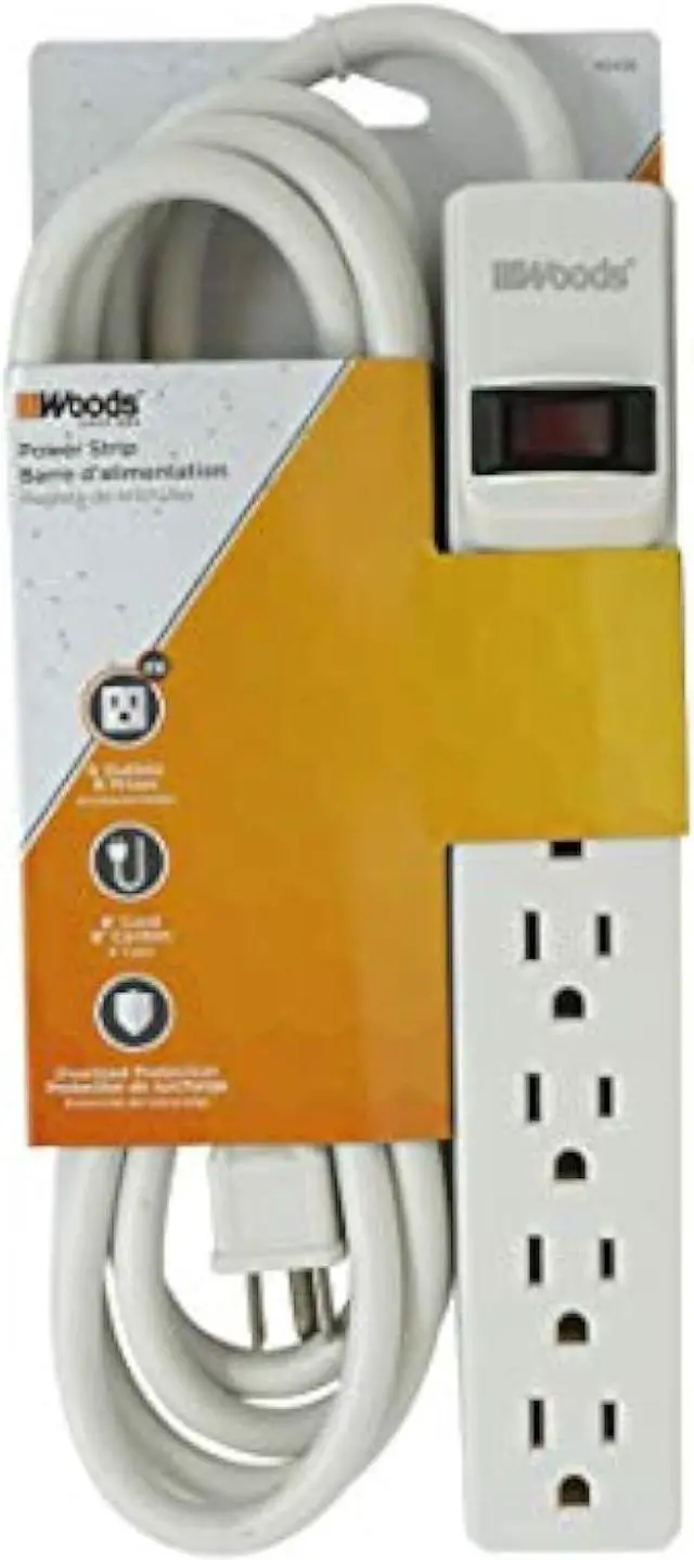 Main image of Woods 41436 Power Strip with 6 Outlets and Overload Safety Switch, 8 Foot Cord, White