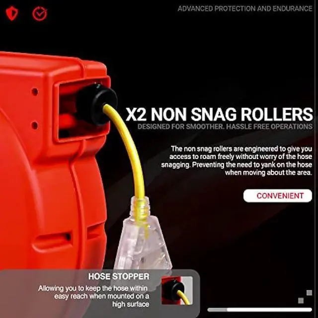 Alt view image 4 of 5 - ReelWorks Extension Cord Reel Retractable Longest Industrial 12awg x 80' Foot Commercial Premium Grade Ultra Flexible 3C/SJTOW Glow Strip Cable and Led Light Up Triple Tap Connector Use Indoor/Outdoor