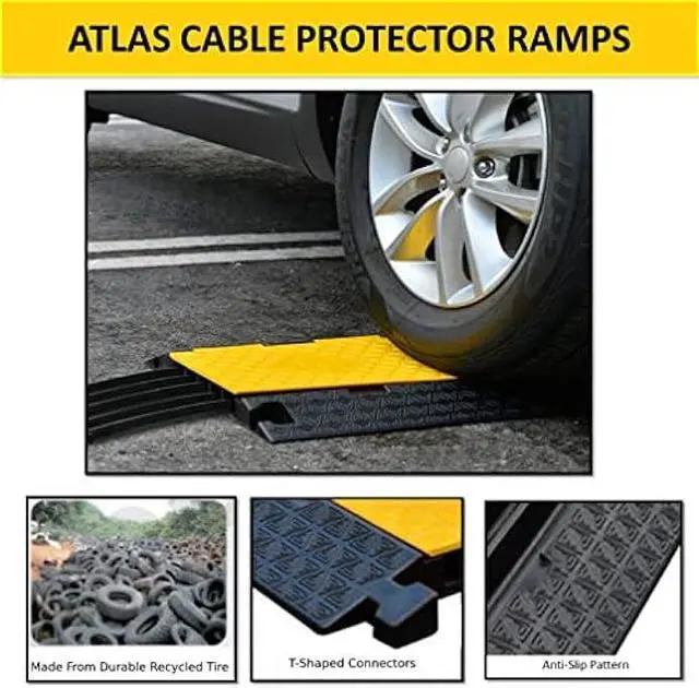 Alt view image 2 of 6 - Kable Kontrol Atlas Cable Protector Wire Ramp - 2 Channel 39 Long Black & Yellow - 5,000 Lbs Per Axle Load Capacity - Rubber Speed Bump and Wire Protector for Indoor and Outdoor Use - CP9972