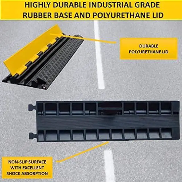 Alt view image 3 of 6 - Kable Kontrol Atlas Cable Protector Wire Ramp - 2 Channel 39 Long Black & Yellow - 5,000 Lbs Per Axle Load Capacity - Rubber Speed Bump and Wire Protector for Indoor and Outdoor Use - CP9972