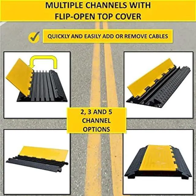 Alt view image 4 of 6 - Kable Kontrol Atlas Cable Protector Wire Ramp - 2 Channel 39 Long Black & Yellow - 5,000 Lbs Per Axle Load Capacity - Rubber Speed Bump and Wire Protector for Indoor and Outdoor Use - CP9972