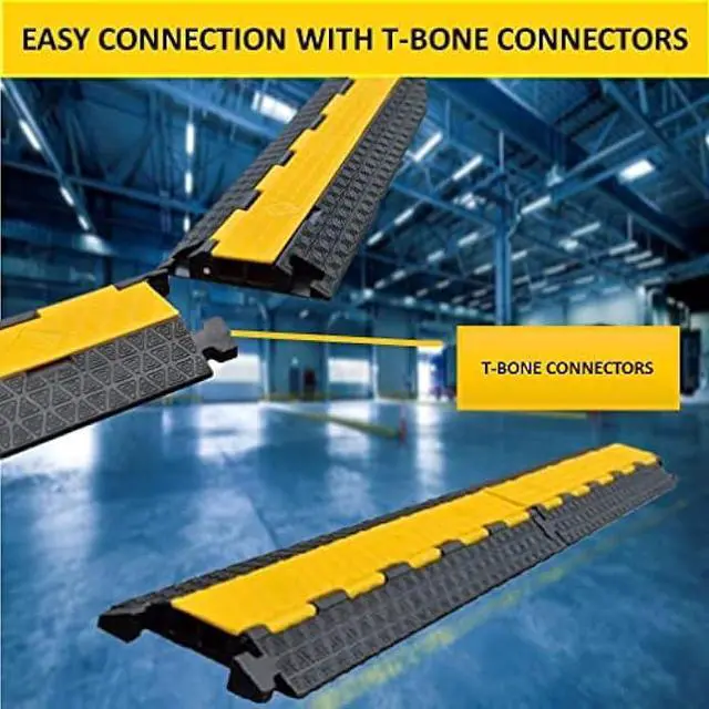 Alt view image 5 of 6 - Kable Kontrol Atlas Cable Protector Wire Ramp - 2 Channel 39 Long Black & Yellow - 5,000 Lbs Per Axle Load Capacity - Rubber Speed Bump and Wire Protector for Indoor and Outdoor Use - CP9972