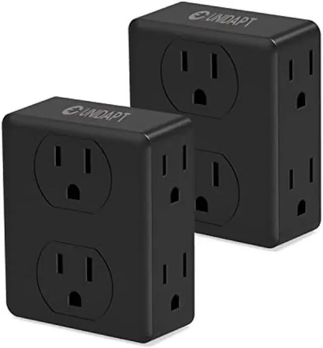 Main image of Multi Plug Outlet Splitter, Unidapt Multiple Outlet Extender Box with 6 Electrical Outlets, Wall Tap Power Plug Expander for Home Office Hotel Dorm Essentials, 2-Pack Black