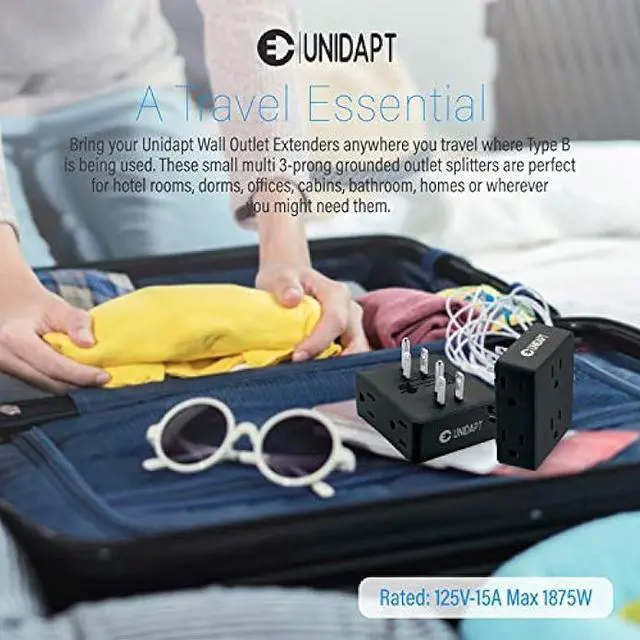Alt view image 7 of 7 - Multi Plug Outlet Splitter, Unidapt Multiple Outlet Extender Box with 6 Electrical Outlets, Wall Tap Power Plug Expander for Home Office Hotel Dorm Essentials, 2-Pack Black
