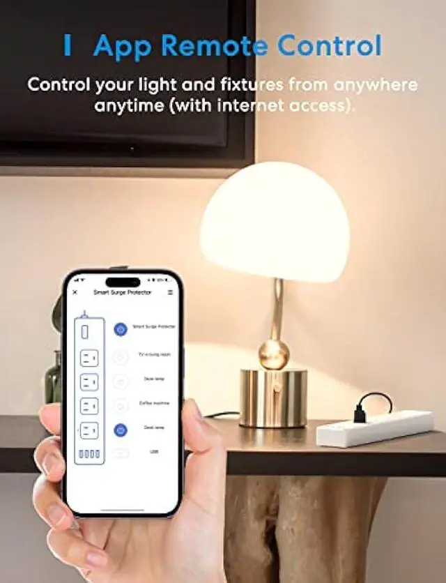 Alt view image 5 of 6 - meross Smart Power Strip Compatible with Apple HomeKit, Siri, Alexa, Google Home and SmartThings, WiFi Surge Protector with 4 AC Outlets, 4 USB Ports and 6ft Extension Cord, Voice and Remote Control