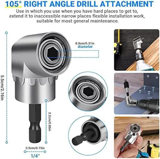 Alt view image 2 of 6 - 32pcs Flexible Drill Bit Extension Set, Rotatable Joint Socket 1/4 3/8 1/2 Inch Hex Socket Adapter, 105°Right Angle Drill Attachmen, Bendable Screwdriver Kit with a Box (Black)
