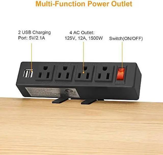 Alt view image 2 of 7 - HHSOET Desk Clamp Power Strip, Desktop Power Outlet Clamp Mount with 2 USB Ports, 4 AC Outlets, Mountable Desk Outlet Removable Power Plugs with 6ft Cord.(4AC2USB-Black)