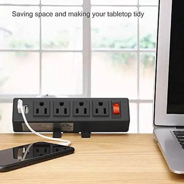 Alt view image 6 of 7 - HHSOET Desk Clamp Power Strip, Desktop Power Outlet Clamp Mount with 2 USB Ports, 4 AC Outlets, Mountable Desk Outlet Removable Power Plugs with 6ft Cord.(4AC2USB-Black)