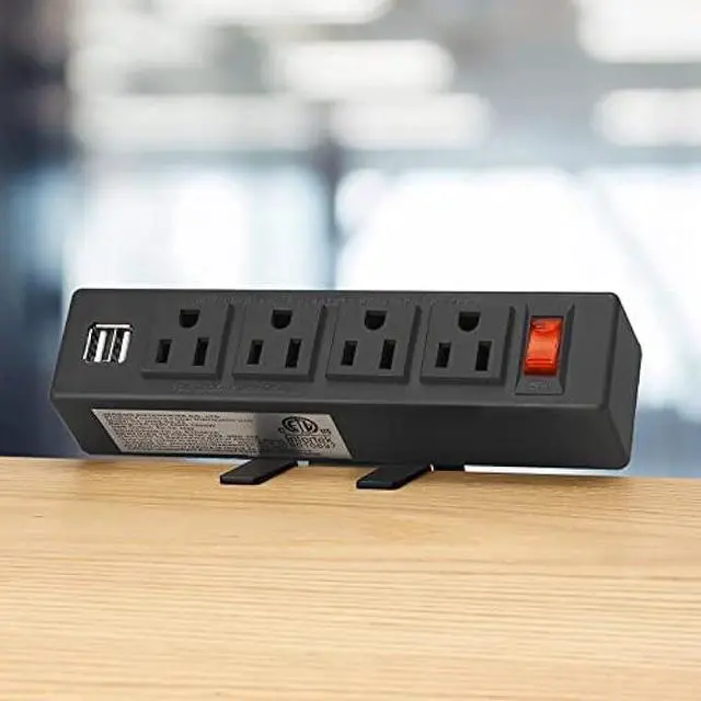 Alt view image 7 of 7 - HHSOET Desk Clamp Power Strip, Desktop Power Outlet Clamp Mount with 2 USB Ports, 4 AC Outlets, Mountable Desk Outlet Removable Power Plugs with 6ft Cord.(4AC2USB-Black)