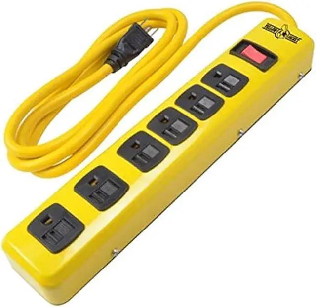 Main image of WOODS WIRE Southwire Yellow Jacket 5139N 14/3 6-Outlet Heavy Duty Industrial Metal Workshop Strip with 6-Foot Power Cord; Sliding Safety Covers and Overload Protection