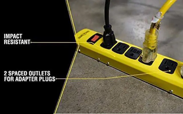 Alt view image 3 of 5 - WOODS WIRE Southwire Yellow Jacket 5139N 14/3 6-Outlet Heavy Duty Industrial Metal Workshop Strip with 6-Foot Power Cord; Sliding Safety Covers and Overload Protection