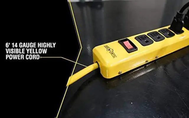 Alt view image 4 of 5 - WOODS WIRE Southwire Yellow Jacket 5139N 14/3 6-Outlet Heavy Duty Industrial Metal Workshop Strip with 6-Foot Power Cord; Sliding Safety Covers and Overload Protection