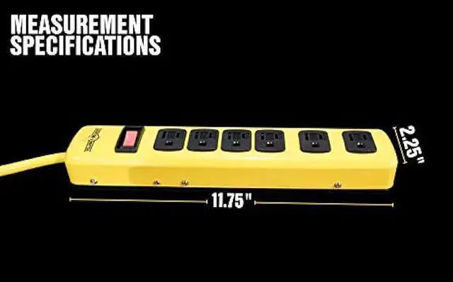 Alt view image 5 of 5 - WOODS WIRE Southwire Yellow Jacket 5139N 14/3 6-Outlet Heavy Duty Industrial Metal Workshop Strip with 6-Foot Power Cord; Sliding Safety Covers and Overload Protection