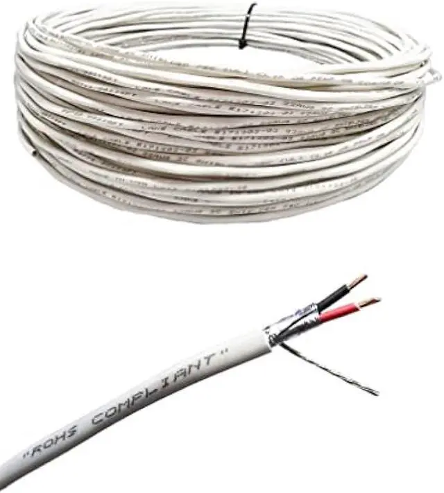 Alt view image 4 of 6 - Custom Cable Connection 22 AWG 2 Conductor Stranded Shielded Plenum Cable White CL3P Jacket for Security/Alarm/Access Control/Sound - 100 Foot Roll in a Bag