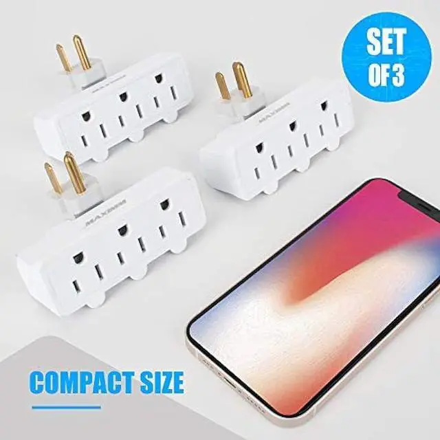 Alt view image 3 of 7 - 3-Outlet Plug Extender, Multi Outlet Wall Plug (3 Pack), 180 Degree Swivel Outlet Extender Wall Tap with 3-Prong Grounded Outlet Plug, ETL Listed AC Outlet Adapter, White