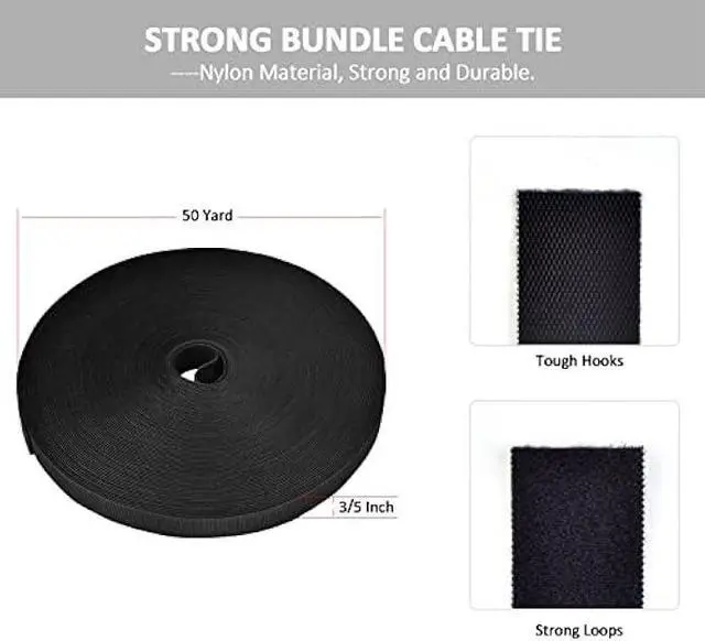 Alt view image 2 of 6 - 150ft*3/5in Cable Ties, Wire Cord Straps Management, Self-fastening, Wrap Anything, Cut to Any Length, Reusable, Sturdy, Double Side Nylon Hook and Loop, for Communication, Office, Home, Black