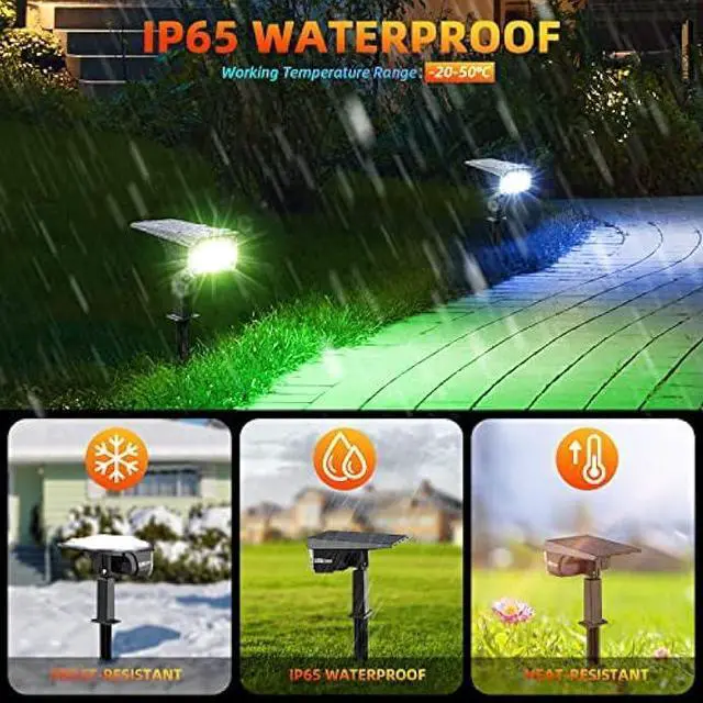 Alt view image 2 of 7 - LEREKAM Color Solar Lights Outdoor Waterproof Spotlights with 9 Light Modes, Color Changing Solar Outdoor Lights for Decorate Festivals, Colored Solar Spot Lights Auto On/Off, RGBW 6 Pack