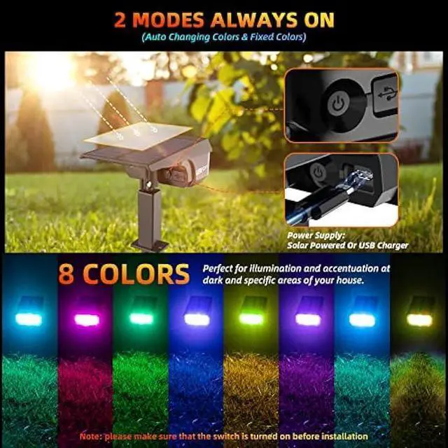 Alt view image 4 of 7 - LEREKAM Color Solar Lights Outdoor Waterproof Spotlights with 9 Light Modes, Color Changing Solar Outdoor Lights for Decorate Festivals, Colored Solar Spot Lights Auto On/Off, RGBW 6 Pack