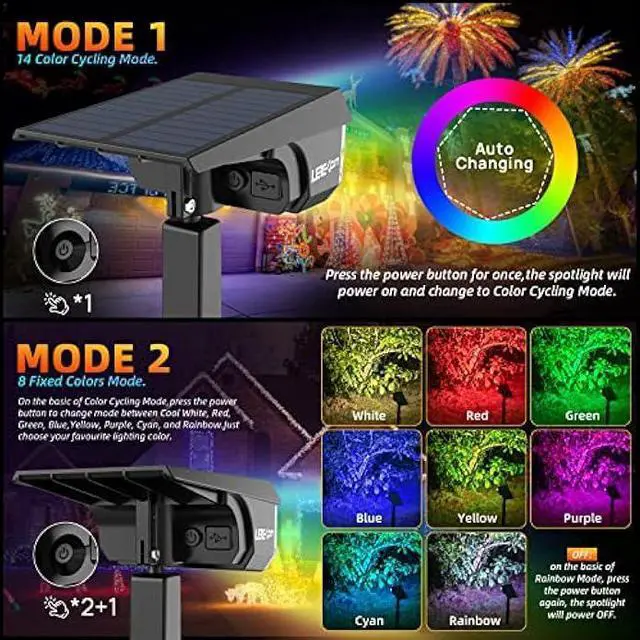 Alt view image 5 of 7 - LEREKAM Color Solar Lights Outdoor Waterproof Spotlights with 9 Light Modes, Color Changing Solar Outdoor Lights for Decorate Festivals, Colored Solar Spot Lights Auto On/Off, RGBW 6 Pack
