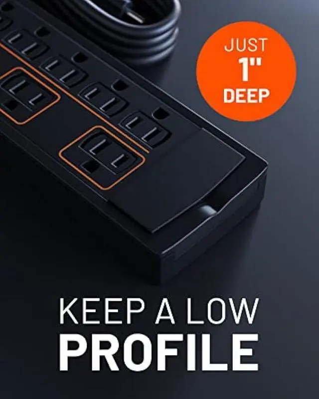 Alt view image 4 of 6 - ECHOGEAR ShockBlocker 8 Outlet Surge Protector Power Strip - Slim Design Can Power & Protect Your Entire TV, Office, Or Gaming Setup - Advanced Surge Suppressor with 3420 Joules of Protection