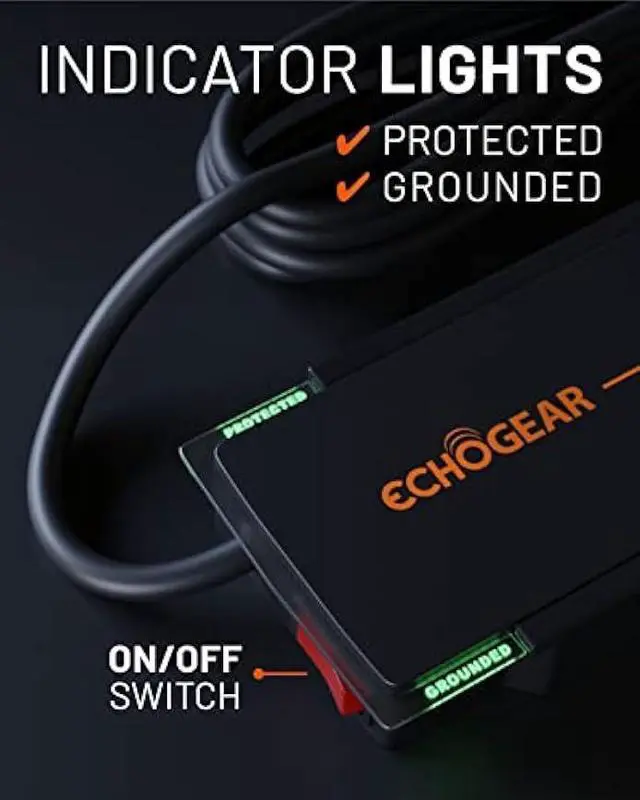 Alt view image 5 of 6 - ECHOGEAR ShockBlocker 8 Outlet Surge Protector Power Strip - Slim Design Can Power & Protect Your Entire TV, Office, Or Gaming Setup - Advanced Surge Suppressor with 3420 Joules of Protection