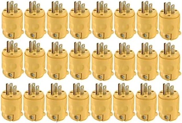 Main image of Leviton 515PV Polarized Electrical 15 Amp, 125 Volt, NEMA 5-15P, 2-Pole, 3-Wire, Plug, Straight Blade, Yellow, 24 Pack