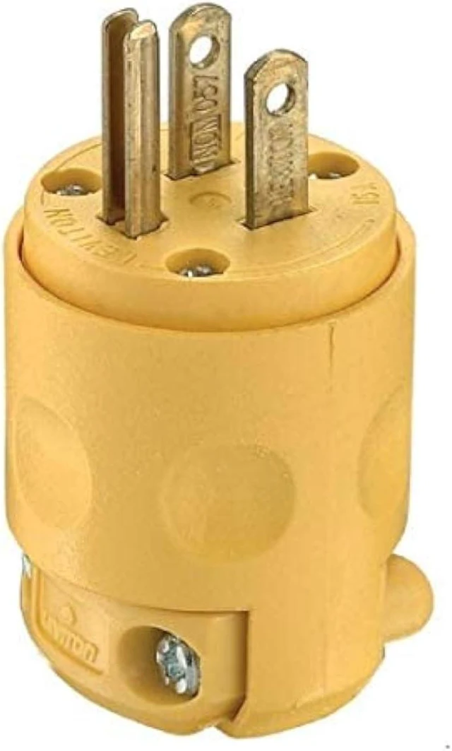 Alt view image 2 of 2 - Leviton 515PV Polarized Electrical 15 Amp, 125 Volt, NEMA 5-15P, 2-Pole, 3-Wire, Plug, Straight Blade, Yellow, 24 Pack