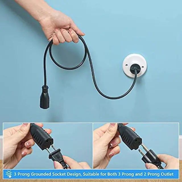 Alt view image 3 of 6 - 3 Outlet Light Socket Adapter, Convert E26/E27 Bulb Socket to 3 Prong Outlet with Extension Cord, Flexible Light Socket Converter Suitable for Indoor Outdoor Porch Garage Patio Use (Black, 2 Pcs)