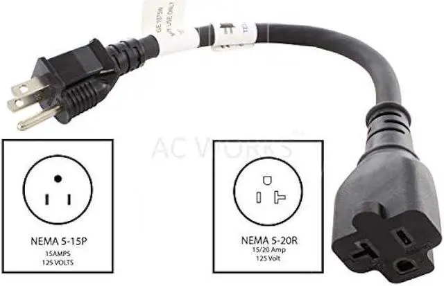 Alt view image 2 of 5 - AC WORKS - 15 to 20Amp 125 Volt T-Blade Adapter (1PK-Flexible)