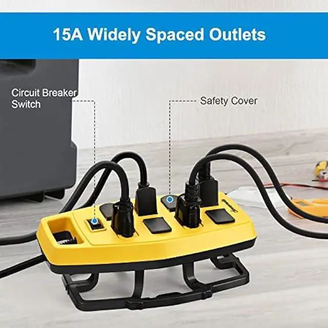 Alt view image 3 of 7 - DEWENWILS 8-Outlet Heavy Duty Power Strip with 15FT Cord, Industrial Power Strip with Detachable Cord Management, Garage Power Strip, Reset/Off Switch, Safety Cover, Wall Mountable, UL Listed