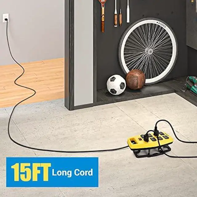 Alt view image 4 of 7 - DEWENWILS 8-Outlet Heavy Duty Power Strip with 15FT Cord, Industrial Power Strip with Detachable Cord Management, Garage Power Strip, Reset/Off Switch, Safety Cover, Wall Mountable, UL Listed