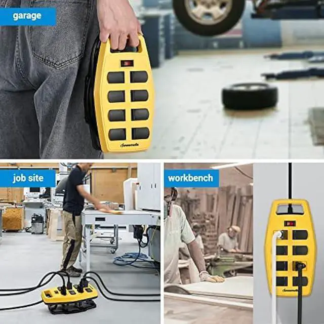 Alt view image 6 of 7 - DEWENWILS 8-Outlet Heavy Duty Power Strip with 15FT Cord, Industrial Power Strip with Detachable Cord Management, Garage Power Strip, Reset/Off Switch, Safety Cover, Wall Mountable, UL Listed