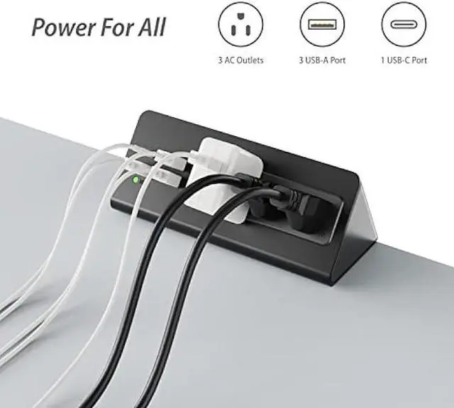 Alt view image 2 of 6 - Desk Edge Clamp Mount Power Strips with 4 USB Ports(1xPD 20W USB-C Port)& 3 AC Outlets,1875 Joules Tabletop Surge Protector, Power Sockets for Office Table/Hotel Nightstands,ETL Listed (1-Pack, Black)