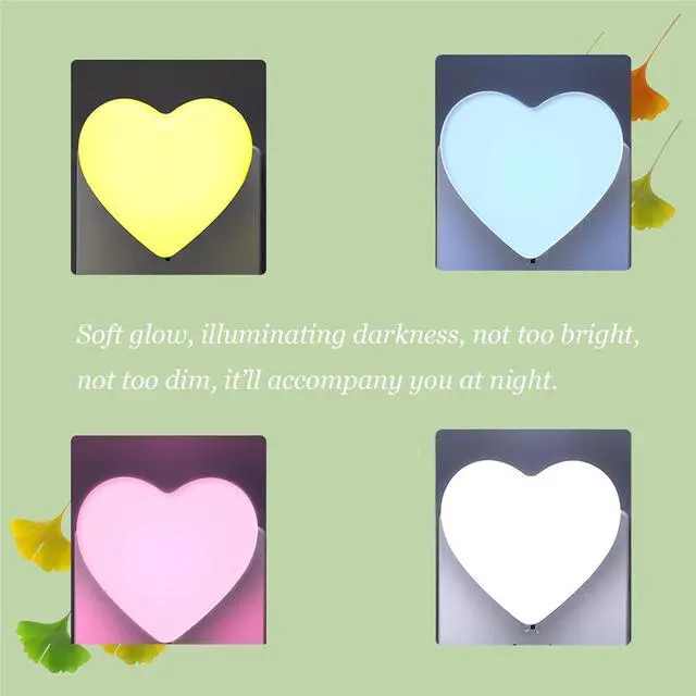 Alt view image 7 of 7 - Cute Night Lights, Heart Shape Nursery Nightlight with Light Sensors, Auto Dusk to Dawn Sensor, Soft Warm White, Ideal Nightlight for Bedroom, Bathroom, Hallway, Kitchen (Pink)