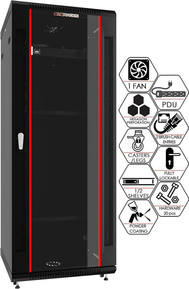 Main image of Server Rack - Wall Mount Network Enclosure - Locking Wall IT Cabinet - 19 Inch Rack Av Audio Video Rack Lockable Cabinet Network Rack - Powerbar - Shelf - Fan - Feet (22U (24" w x24 d x43 h))