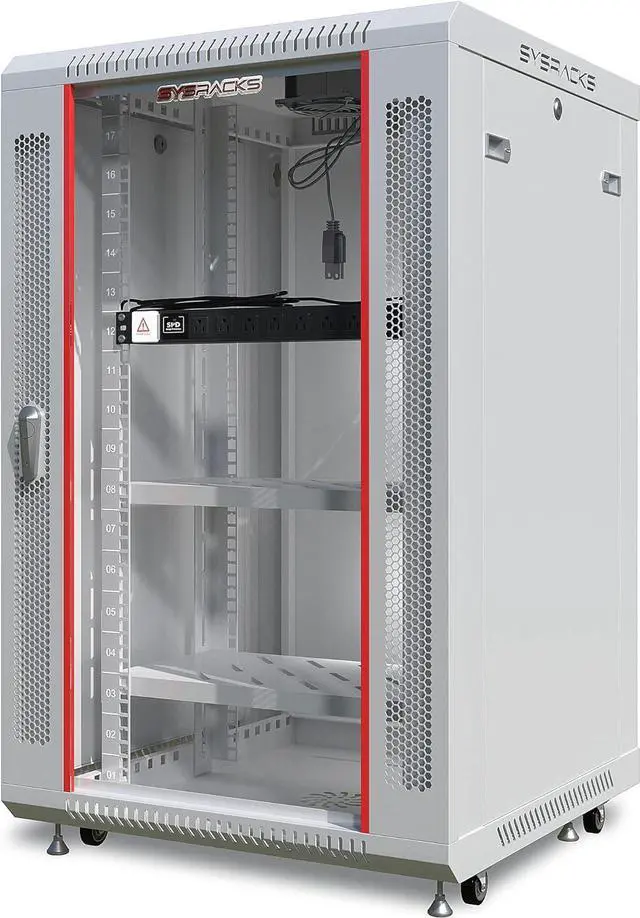Main image of Sysracks 18U Wall Mount Gray IT Network Av Data Server Rack Cabinet Enclosure 24 Inch Depth - 2 Shelves - 8-Way PDU - Fan - Casters - Hardware