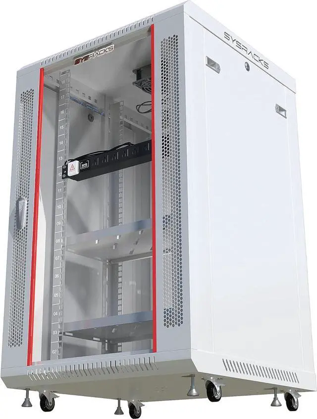 Alt view image 2 of 7 - Sysracks 18U Wall Mount Gray IT Network Av Data Server Rack Cabinet Enclosure 24 Inch Depth - 2 Shelves - 8-Way PDU - Fan - Casters - Hardware