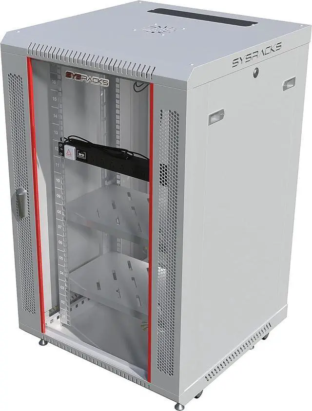Alt view image 3 of 7 - Sysracks 18U Wall Mount Gray IT Network Av Data Server Rack Cabinet Enclosure 24 Inch Depth - 2 Shelves - 8-Way PDU - Fan - Casters - Hardware