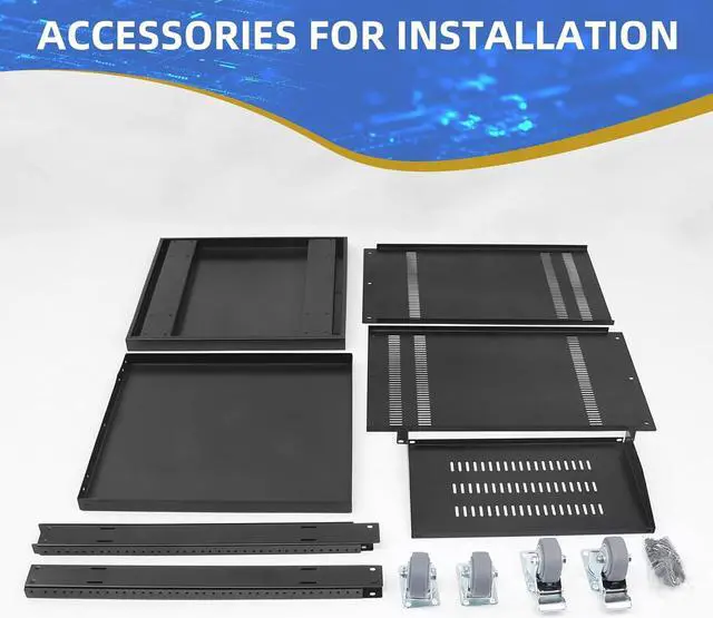 Alt view image 4 of 7 - EasyVibe 12U Open Frame Server Rack with Casters, 12U Network Cabinet with 1 Rack Shelf, Rolling Network Rack for Computer/AV/Data/IT Equipment