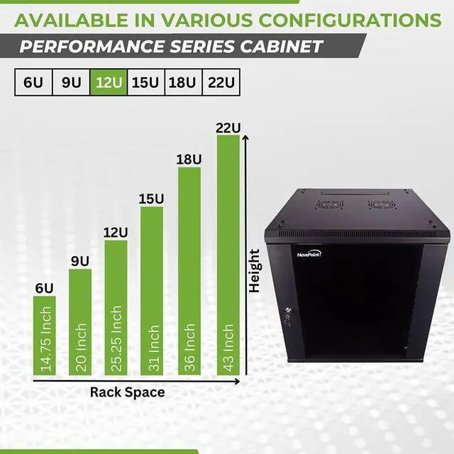 Alt view image 3 of 6 - NavePoint 12U Server Cabinet Wall Mount Rack Enclosure Includes 2 Fans, Locking Glass Door, Removable Side Panels  12U Network Cabinet 23.6 Deep, 19 Inch Server Rack for IT and A/V Equipment