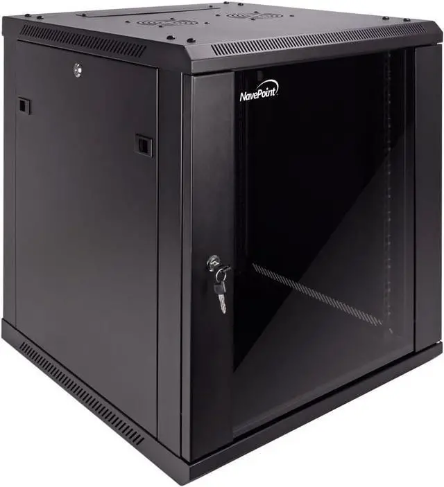 Alt view image 5 of 6 - NavePoint 12U Server Cabinet Wall Mount Rack Enclosure Includes 2 Fans, Locking Glass Door, Removable Side Panels  12U Network Cabinet 23.6 Deep, 19 Inch Server Rack for IT and A/V Equipment