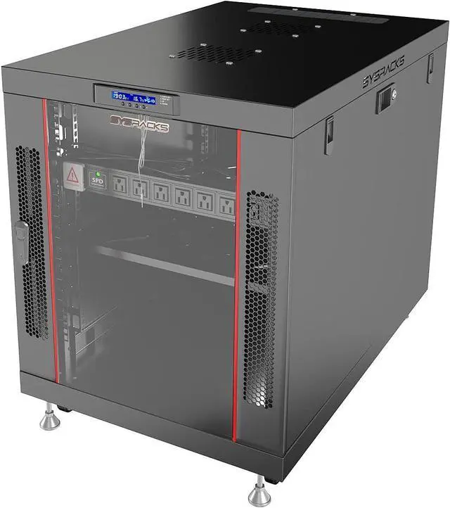 Main image of Sysracks Server Rack Locking Cabinet Network Enclosure Premium Series for Server AV Networking Computer and Other IT Equipment - 35-inch Depth - Thermosystem/LCD Screen (12U)