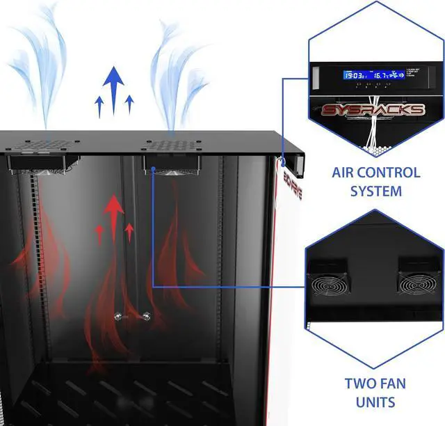Alt view image 3 of 7 - Sysracks Server Rack Locking Cabinet Network Enclosure Premium Series for Server AV Networking Computer and Other IT Equipment - 35-inch Depth - Thermosystem/LCD Screen (12U)