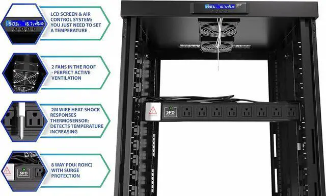 Alt view image 4 of 7 - Sysracks Server Rack Locking Cabinet Network Enclosure Premium Series for Server AV Networking Computer and Other IT Equipment - 35-inch Depth - Thermosystem/LCD Screen (12U)