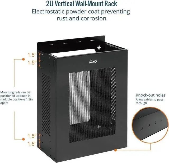 Alt view image 4 of 6 - 2U Vertical/Horizontal Wall Mountable Server Rack, with Vented Enclosure for 19" IT Equipment, Cable Modems, Telecom, A/V, Black
