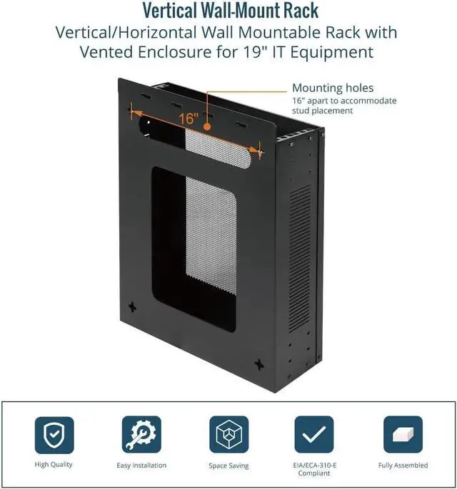 Alt view image 5 of 6 - 2U Vertical/Horizontal Wall Mountable Server Rack, with Vented Enclosure for 19" IT Equipment, Cable Modems, Telecom, A/V, Black