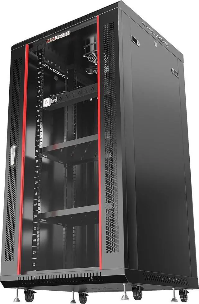 Alt view image 2 of 6 - Server Rack  22U - Wall Mount Rack - Locking Cabinet for Network - Electronics - Security - Audio - Video - AV Equipment - Data Rack - Legs/Power Strip/Shelf/Fan - 24-Inch Deep Sysracks